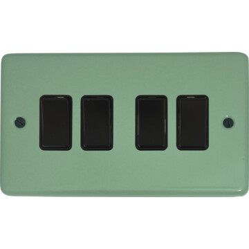 contour sage green light switch (4 gang/black switches) front fc20825