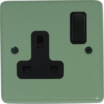 contour sage green single socket (black switch) front fc20825
