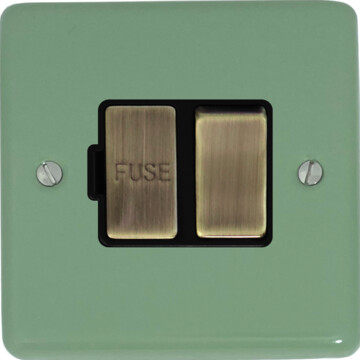 contour sage green switched fused spur (black insert/steel switch) front fc20825