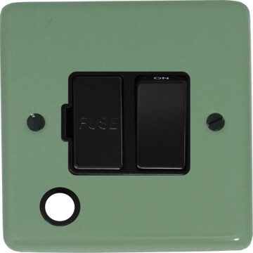 contour sage green switched fused spur with flex outlet (black switch) front fc20825