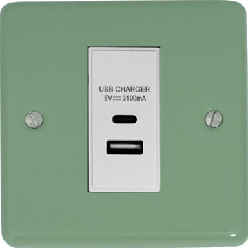 contour sage green usb charger (usb a and usb c) (1 gang/white insert) front fc20825