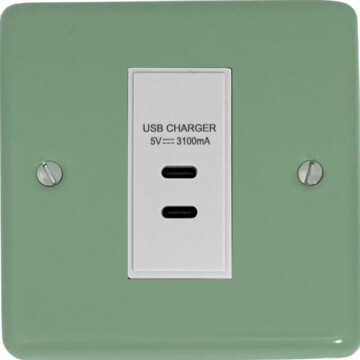 contour sage green usb charger (2x usb c) (1 gang/white insert) front fc20825