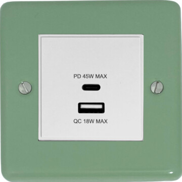 contour sage green usb charger (dual usb a + c quick charge) (1 gang/white insert) front fc20825