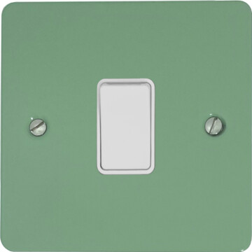 flat sage green light switch (1 gang/white insert/white switch) front fc20825