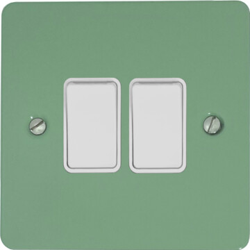 flat sage green light switch (2 gang/white switches) front fc20825