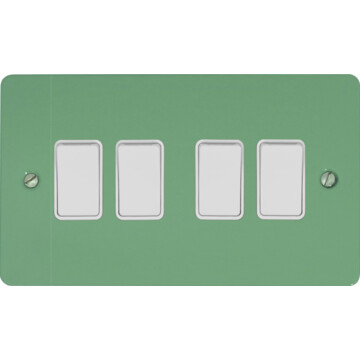 flat sage green light switch (4 gang/white switches) front fc20825