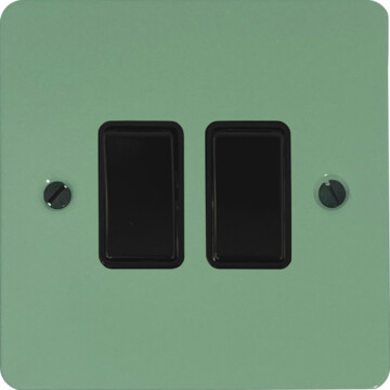 flat sage green light switch (2 gang/black switches) front fc20825