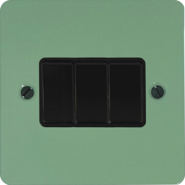 flat sage green light switch (3 gang/black switches) front fc20825
