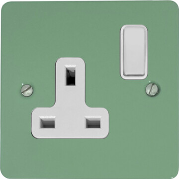 flat sage green single socket (white switch) front fc20825