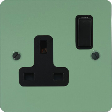 flat sage green single socket (black switch) front fc20825