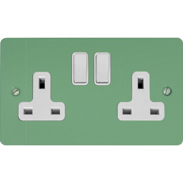 flat sage green double socket (white switches) front fc20825