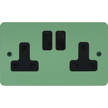 flat sage green double socket (black switch) front fc20825