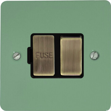 flat sage green switched fused spur (black insert/steel switch) front fc20825
