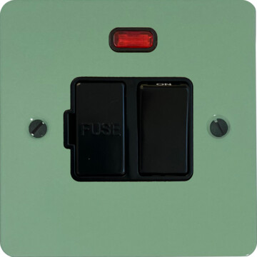flat sage green switched fused spur with neon (black insert/black switch) front fc20825