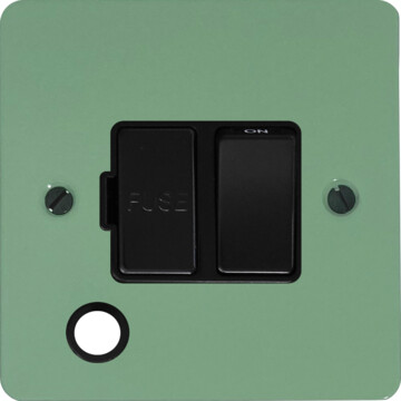 flat sage green switched fused spur with flex outlet (black insert/black switch) front fc20825