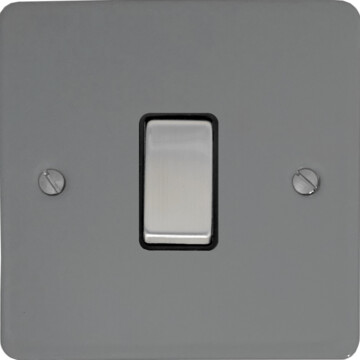 flat light grey light switch (1 gang/black insert/metal switch) front fc20825