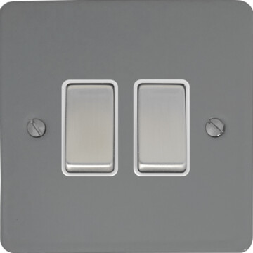 flat light grey light switch (2 gang/white insert/metal switches) front fc20825