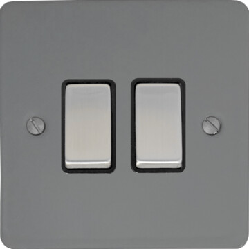 flat light grey light switch (2 gang/black insert/metal switches) front fc20825
