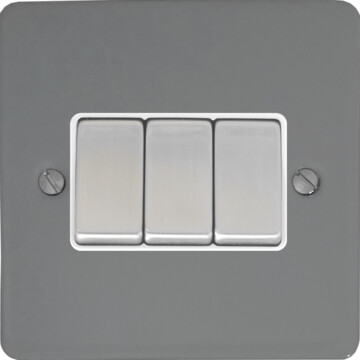 flat light grey light switch (3 gang/white insert/metal switches) front fc20825