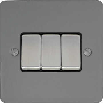 flat light grey light switch (3 gang/black insert/metal switches) front fc20825