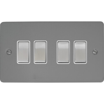 flat light grey light switch (4 gang/white insert/ metal switches) front fc20825