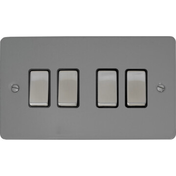 flat light grey light switch (4 gang/black insert/ metal switches) front fc20825