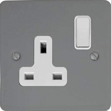 flat light grey single socket (white switch) front fc20825