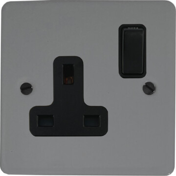 flat light grey single socket (black switch) front fc20825