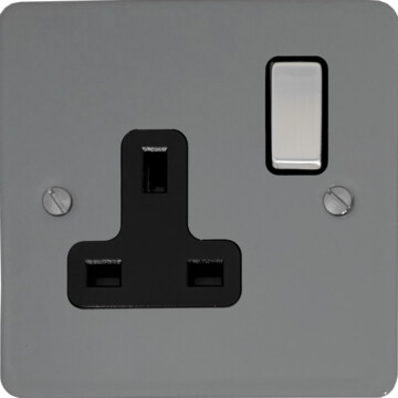 flat light grey single socket (black insert/metal switch) front fc20825