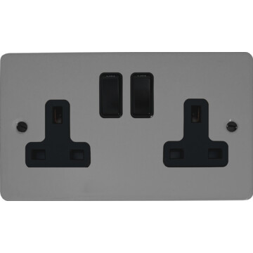 flat light grey double socket (black switches) front fc20825
