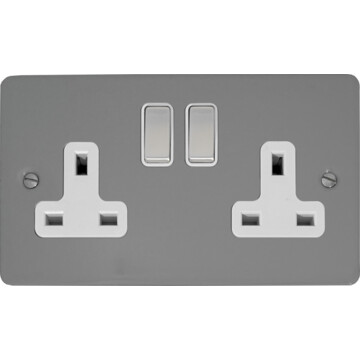 flat light grey double socket (white insert/ metal switches) front fc20825