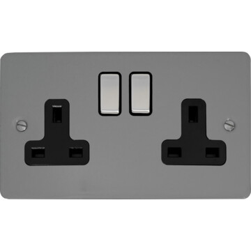 flat light grey double socket (black insert/ metal switches) front fc20825