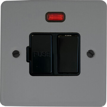 flat light grey switched fused spur with neon (black switch) front fc20825