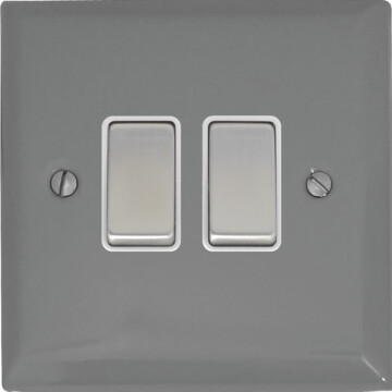 spectrum light grey light switch (2 gang/white insert/metal switches) front fc20825