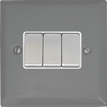 spectrum light grey light switch (3 gang/white insert/metal switches) front fc20825