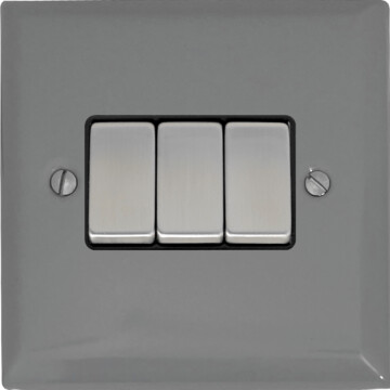spectrum light grey light switch (3 gang/black insert/metal switches) front fc20825