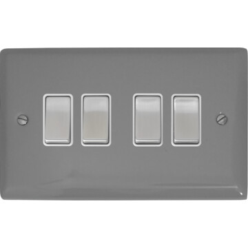 spectrum light grey light switch (4 gang/white insert/ metal switches) front fc20825