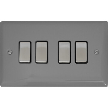 spectrum light grey light switch (4 gang/black insert/ metal switches) front fc20825