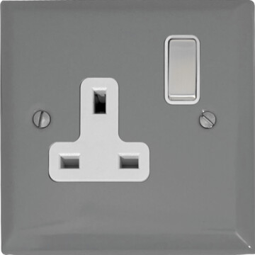 spectrum light grey single socket (white insert/metal switch) front fc20825