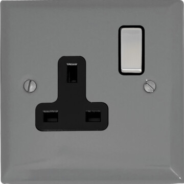 spectrum light grey single socket (black insert/metal switch) front fc20825