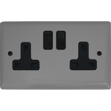 spectrum light grey double socket (black switches) front fc20825