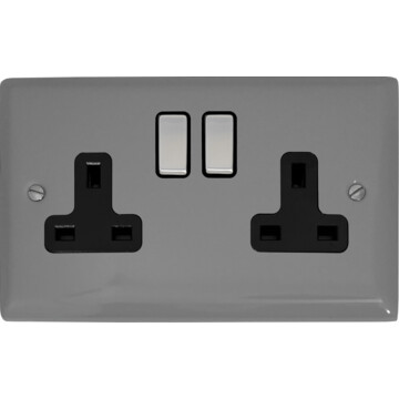 spectrum light grey double socket (black insert/ metal switches) front fc20825