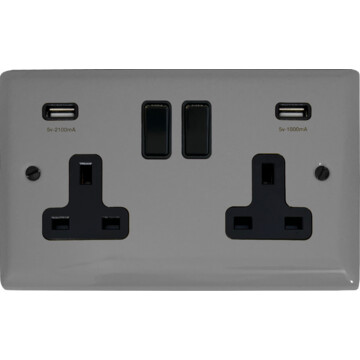 spectrum light grey double socket with usb (black switches) front fc20825