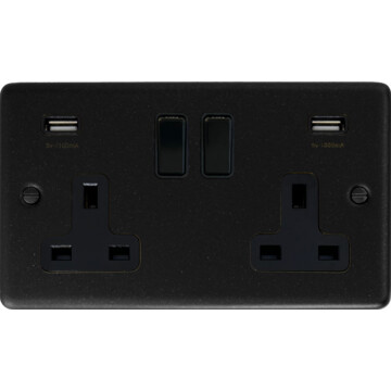 contour graphite double socket with usb (black plastic switches) front fc20825