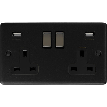 contour graphite double socket with usb (black nickel switches) front fc20825