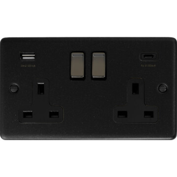 contour graphite double socket with usb (usb a and usb c/black insert/black nickel switch) front fc20825
