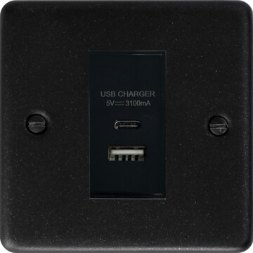 contour graphite usb charger (usb a and usb c) (1 gang) front fc20825