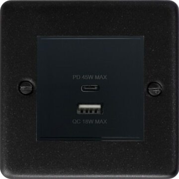 contour graphite usb charger (dual usb a + c quick charge) (1 gang) front fc20825