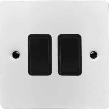 flat white light switch (2 gang/black switch) front fc20825