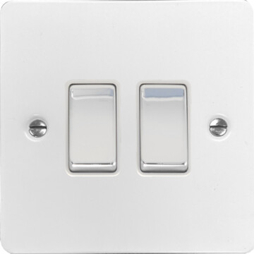 flat white light switch (2 gang/chrome switches) front fc20825